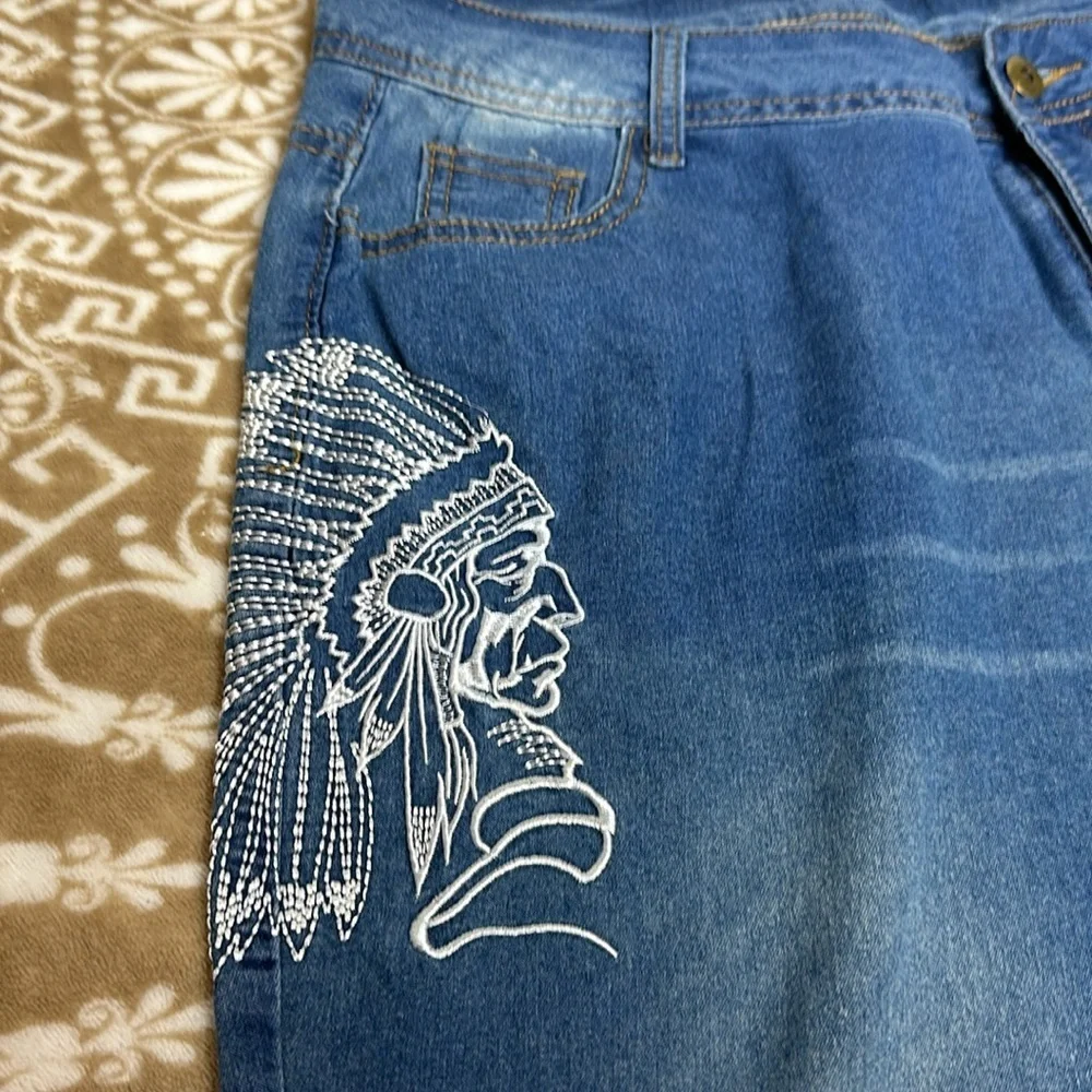 Unbranded Jeans With Embroidery Sz xl Measurements in photos - Picture 3 of 10